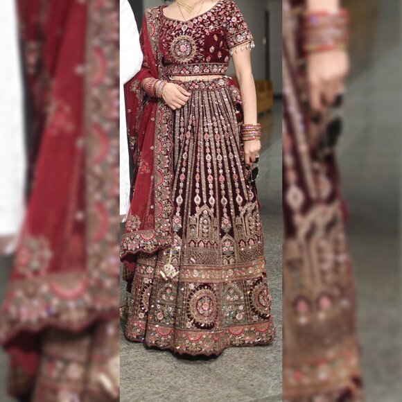 Bridal Maroon Velvet Lehenga NEGOTIABLE - Picture 1 of 11